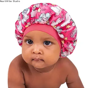 Kids' Satin Sleep Bonnet - Baby Accessories, Soft Printed Hair Care Cap, Breathable Lightweight Reusable Night Hat for Toddlers, Ideal for Summer Travel & Bath Routine Protection