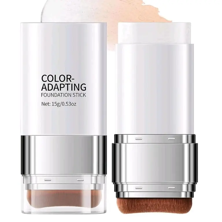 Color Changing Natural Foundation Stick with Brush, Hydrating and Lightweight Cream Foundations for Mature Skin, Long Lasting Skin Matching Concealer Dewy Finish to Full Coverage Base Makeup