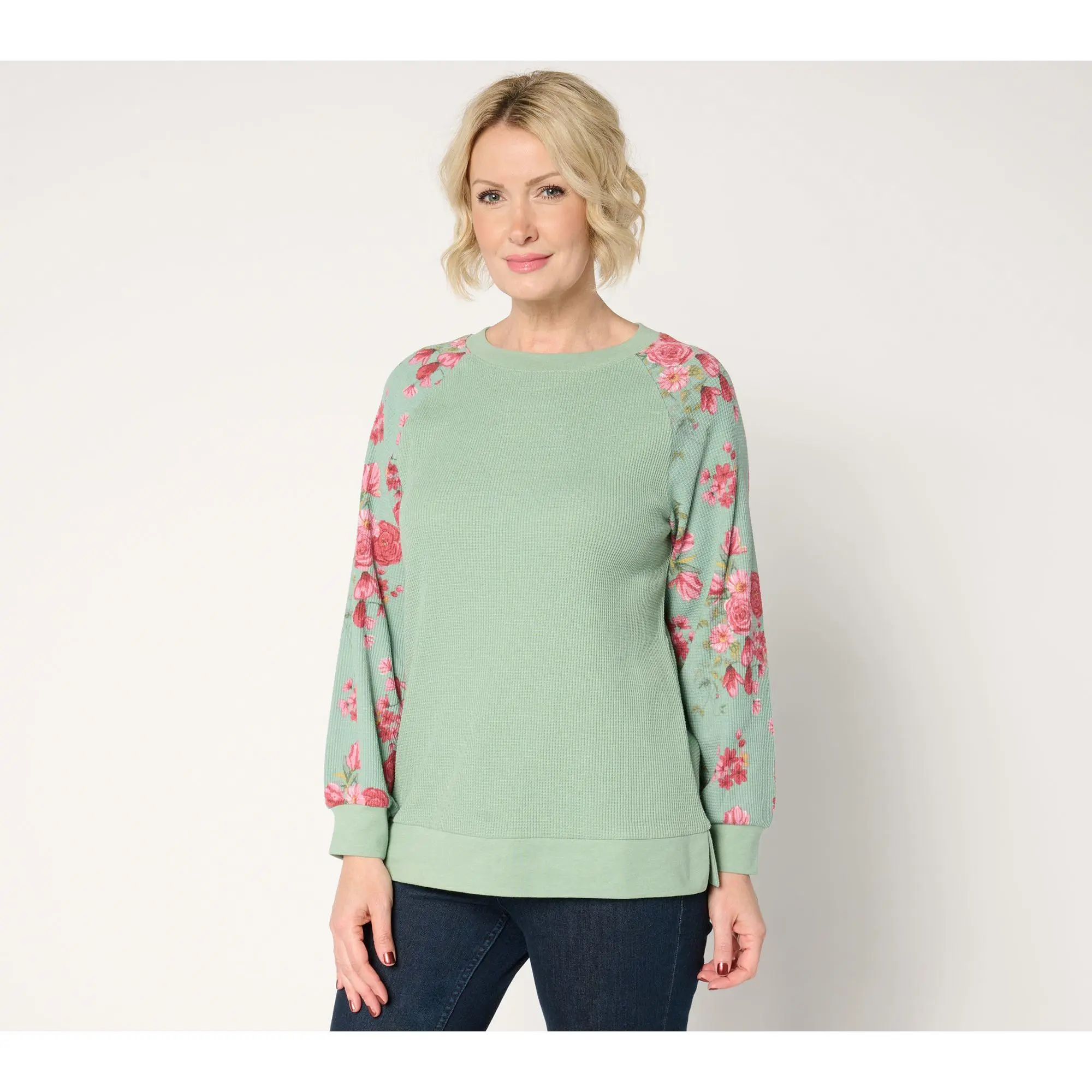 Belle by Kim Gravel Baby Waffle Indigo Floral Sweatshirt