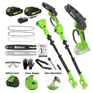 2-in-1 Cordless Extendable Wood Chainsaw & Mini Chainsaw Tool Kit with Batteries, 15-ft Reach Rotatable Multi-Angle Extension Pole Garden Power Tool for Tree Trimming, Includes Goggles