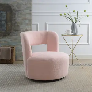 Swivel Barrel Chair with Soft Teddy Fabric,  Comfy Round Accent Chair for Living Room.Upholstered Performance Fabric for Living Room Bedroom Reading Waitingroom,  1 PC