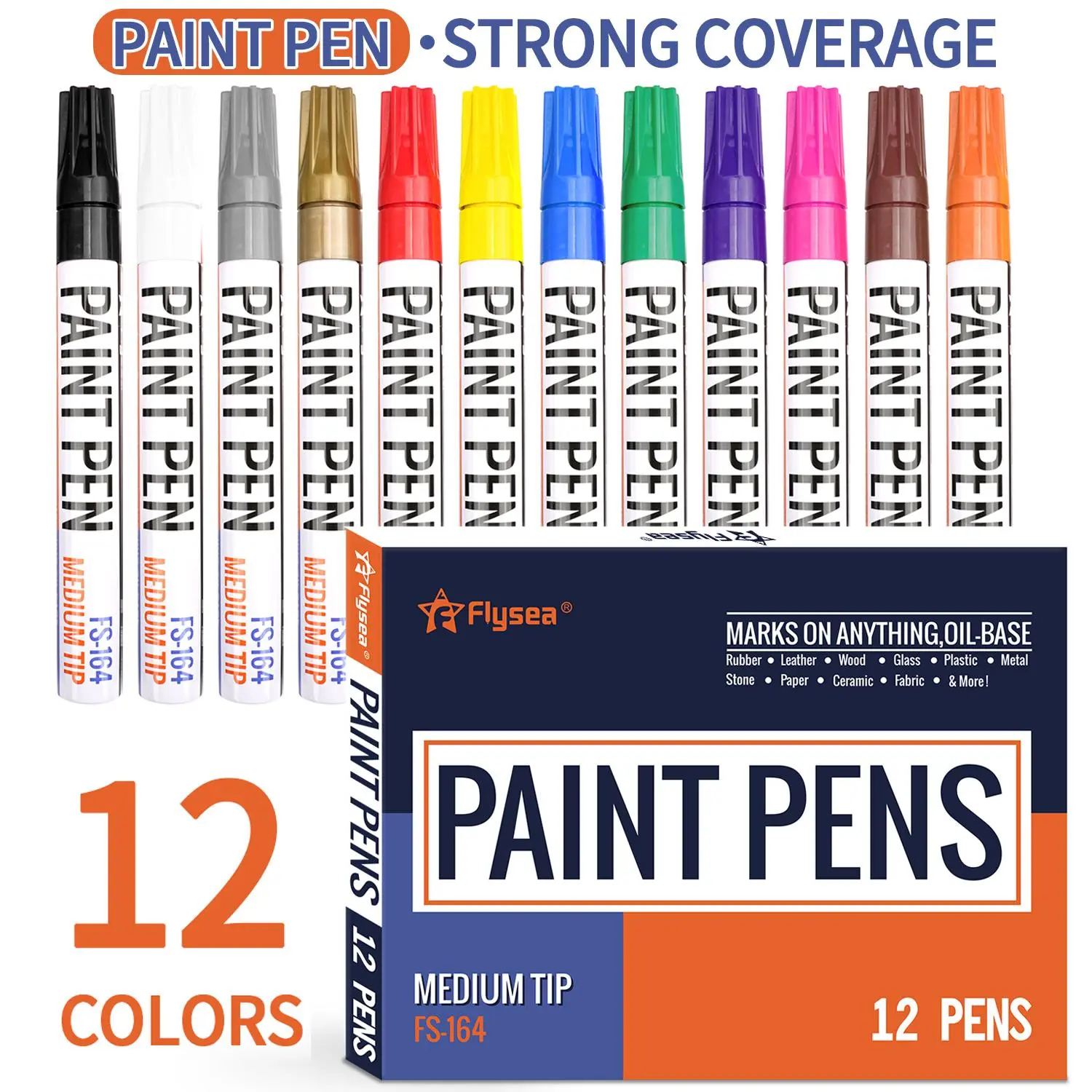 12 Color Vibrant Medium Tip Quick Dry Quick Drying Permanent Paint Pens, Waterproof Ink Oil-Based Markers Set for Drawing Rocks Wood Fabric Glass Ceramic Paper DIY Crafts Artwork, All Surfaces Non-Fade