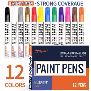 12 Color Medium Tip Quick Dry Permanent Paint Pens, Waterproof Oil-Based Markers Set for Rocks Wood Fabric Glass Ceramic Paper DIY Crafts Artwork, All Surfaces Non-Fade