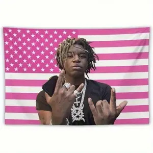 1pc Ken Music Carson Flag Poster - Vibrant Pink American Flag Design With "I'm A Hip-Hop" Text Durable Polyester  Indoor/Outdoor Wall Art For Dorm Living Room Bedroom Decor Includes Free Mounting Kit Music Room Decor tapestry， tapestry funny