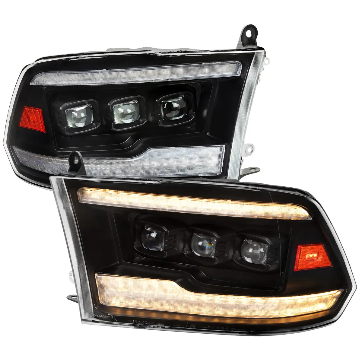 2009-2018 Dodge RAM 1500 / 2019 RAM Classic / 2010-2018 RAM 2500 3500 Projector Headlights w/ Amber LED Sequential Turn Signal (Matte Black Housing/Clear Lens)