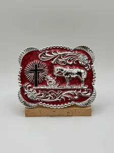 Cowboy Praying Silver With Brown Belt Buckle