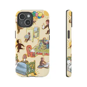 CCurious Monkey Geogreee In Bed Phone Case, Kids Cartoonn Tough Phone Case, Funny Activities Cases, Gift for him for her, Phone Cover