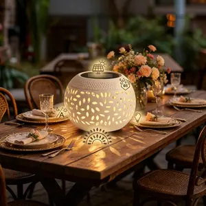 Waterproof Solar Table Lamp, Warm White LED Ceramic Lantern with Auto On/Off for Patio, Backyard & Outdoor Dining