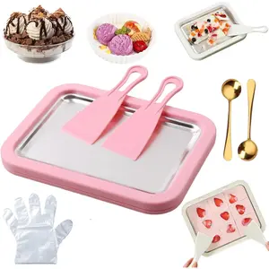 2026 New Rolled Ice Cream Maker Kit,Instant Ice Cream Maker With Freeze Plate And 2 Scrapers,Diy Homemade Ice Cream Roll Maker Tray For Yogurt Sorbet And Fun Family Dessert Activities