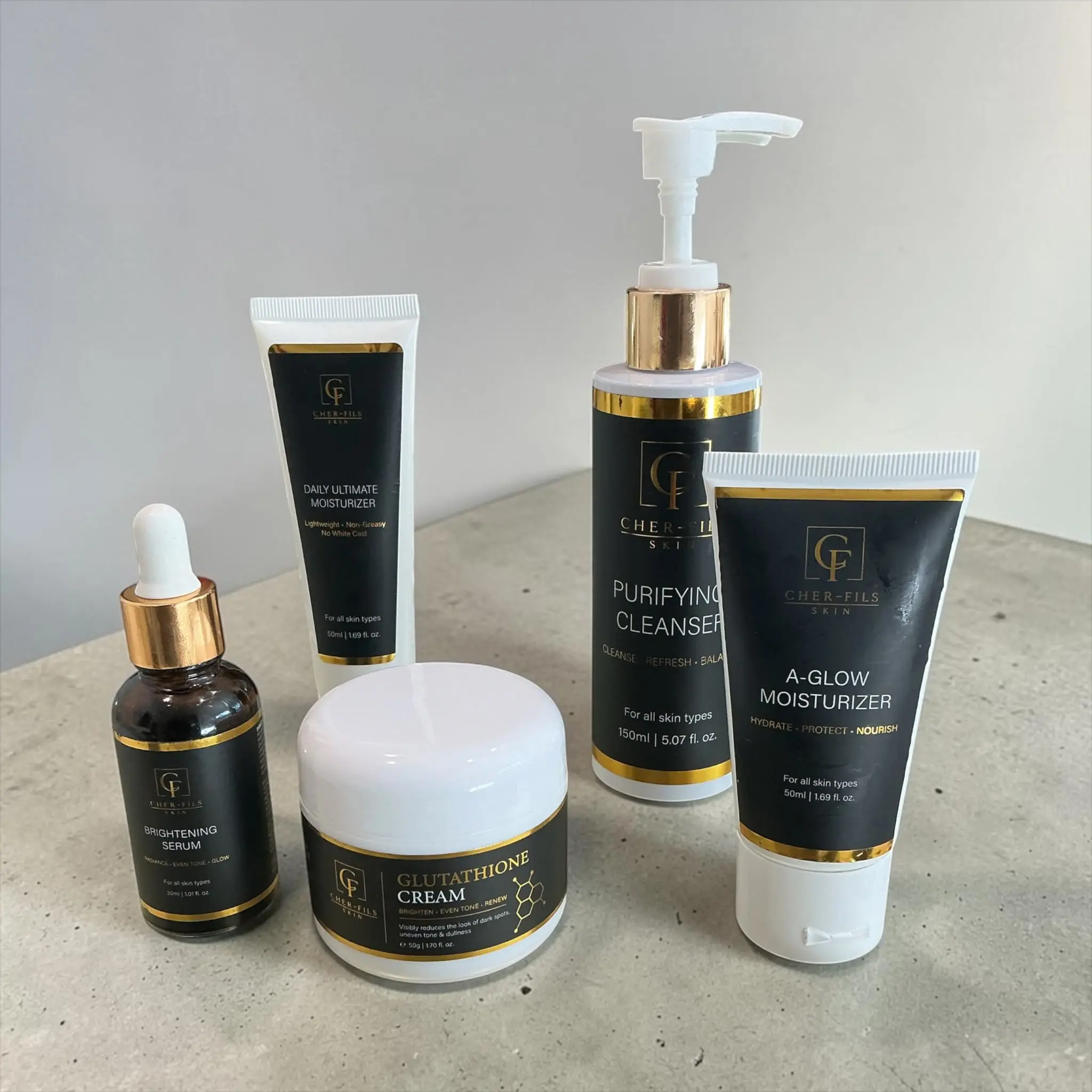 Complete Brightening & Glow Skincare Bundle | Cleanser, Serum, Glutathione Cream, Glow Moisturizer & Daily Ultimate Moisturizer