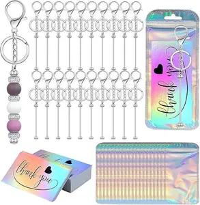 60Pcs Beadable Keychain Bars Bulk Blank -Creative Cute Keychains Bar for  DIY Keyring Beads Purse Keychains for Women Man(20 Keychain +20 Bag +20 Cards)
