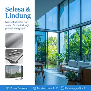 Daytime Privacy Window Film One Way Mirror Anti UV Heat Control For Home Office Static Cling Easy Install UV Sun Blocking Black 19.6 Inch X6.5 Feet Decorative Sun Shade Film