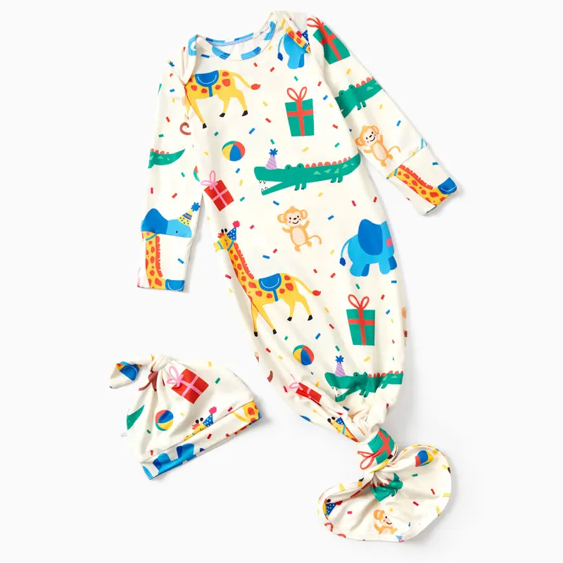 PatPat Baby Sleeper Gown with Bamboo Viscose for Newborn Girls Boys Knotted Nightgown with Mittens for Infant Home Coming