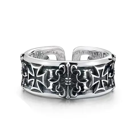 Retro cross trend ring men's punk style niche single ring personalized high-end ring opening adjustable