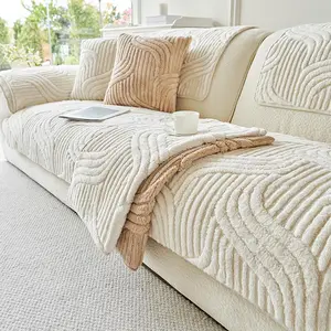 Solid Color Fuzzy Sofa Cover, 1 Count Modern Anti-slip Sofa Cushion, Breathable Soft Sofa Protector for Home Living Room Bedroom Office