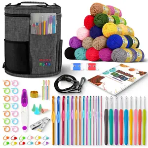 MOMOTOYS Beginner Crochet Kit w/ 130 Page Book, Crochet Yarn Set, Crochet Hook Kit & Crochet Needle Kit - Crocheting Kits for Beginners, Adults & Kids