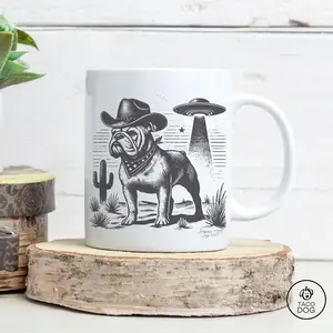 Bulldog, English Bulldog Mug, UFO Cowboy Mug, Bulldog Cowboy Mug, Pet Mug, Funny Mug - cob00412