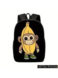Naughty Banana Monkey Printed Backpack with Adjustable Shoulder Straps and Zipper Pocket Folding Lightweight Student Backpack for Travel and Commuting, Cute 2D Graphic Design for Boys and Girls Hand Washed Casual Daily Backpack