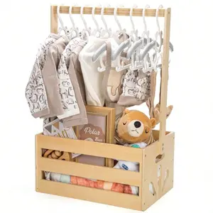 1pcs Wooden Baby Shower Crate Closet, Baby Storage Crate With Handle, Basket For Baby Shower Gifts, Welcome Gift Basket For Newborn Boys Girls, Pregnancy Gifts For New Parents