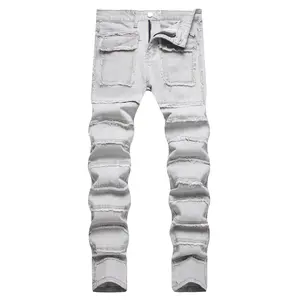 JUNBAOSS Men's Slim Fit Stretch Jeans Colored Skinny Jeans for Men, Distressed Straight Leg Casual Fashion Comfort Flex Waist Denim Pants, Menswear Classic Street Style Cotton Fabric Jean Natural Hipster Personalized Stylish Streetwear Jeans with Pockets