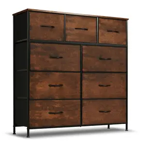 9 Drawers Dresser for Bedroom, Tall Fabric Closet Chests Organizer Tower Furniture with Wooden Top Metal Frame for Clothes, Room, Living Room, Hallway, Entryway,Brown