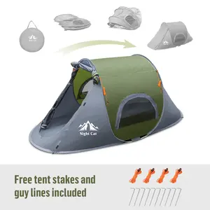 Night Cat Pop-up Camping Tent: 1 Person Waterproof Instant Setup Outdoor Tent with Cool Ventilation & Porch for Beach Camping popup beach tent easy setup tent camping life Rainproof Tent camping essentials