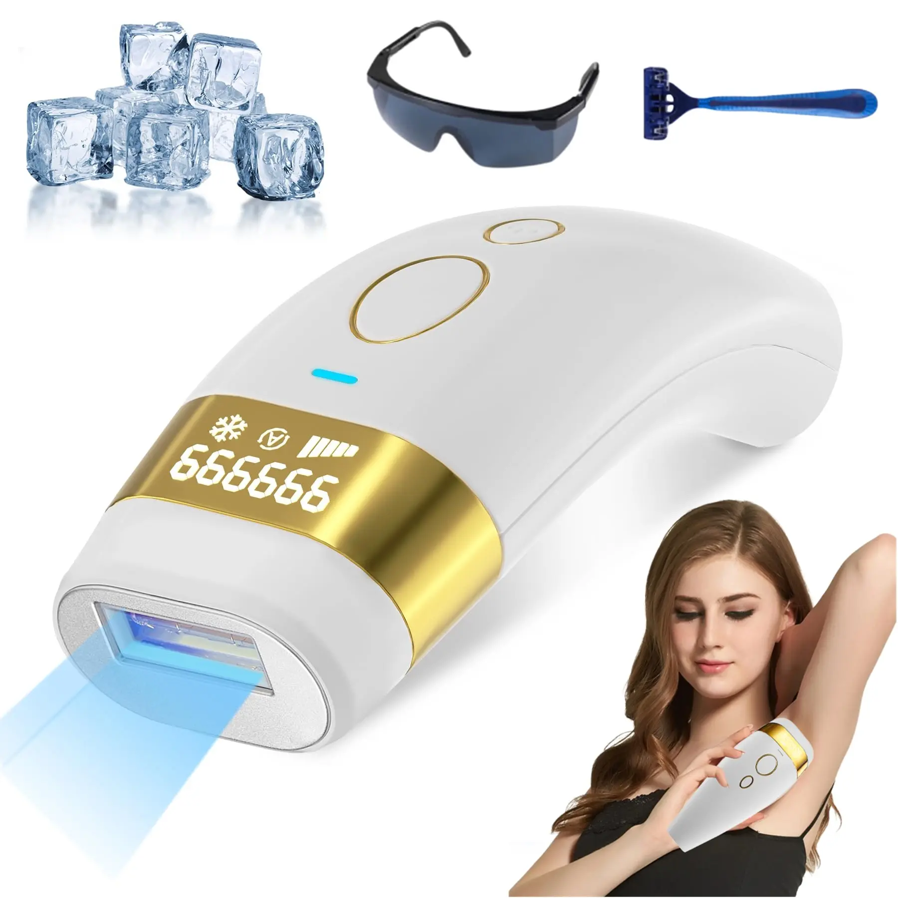 IPL Hair Removal with Ice Cooling Care for Women and Men 999,999 Flashes Painless Laser Hair Remover Device Hair Removal Machine 5 Adjustable Levels for Legs Underarm Arm Face Body Armpits Legs Bikini, Long-Lasting Results, Corded