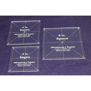 Square Quilt Templates. 4, 5, 6 Inches . - Clear with Seam and Guideline Holes 1/8 Inch