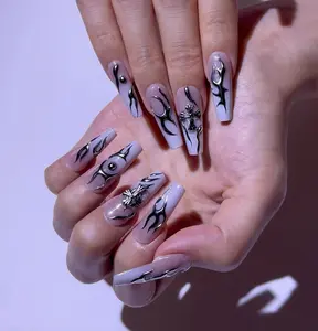 Gothic Vampire Nails 10PCS Handmade Press on Nails - Reusable Gel/ACRYLIC Nails with Sticky Tab | Spooky Details Enchantingly Unique Glossy Finish