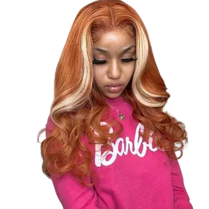 Human Hair Lace Front Wig, 4X4 Orange 613 Highlights Body Wave, 180% Density, Virgin Hair, Natural Look, Dye Compatible, Heat Safe