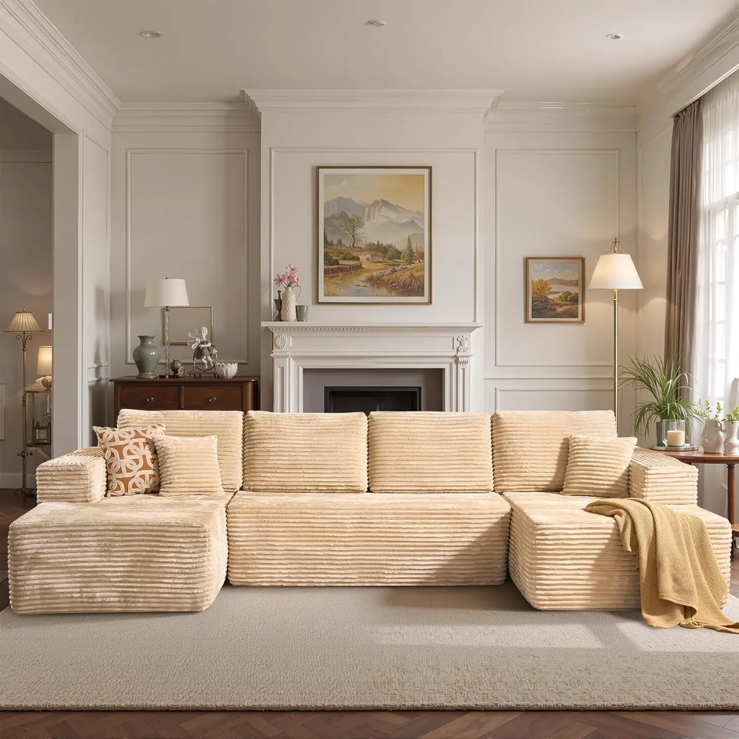 Cloud Couch Sectional Sofa, Oversized U-Shaped Convertible Modular Couch with Deep Seats, Plush Chaise Lounge, Boneless Sectional Couches for Living Room, No Assembly Required, Beige