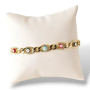 Brillo Eterno Unisex 14 Karat Gold Plated Evil Eye Stackable Bracelet - 7in + 2in Extension Adjustable Fit, Colorful Eye Detail for Everyday Wear & Protection