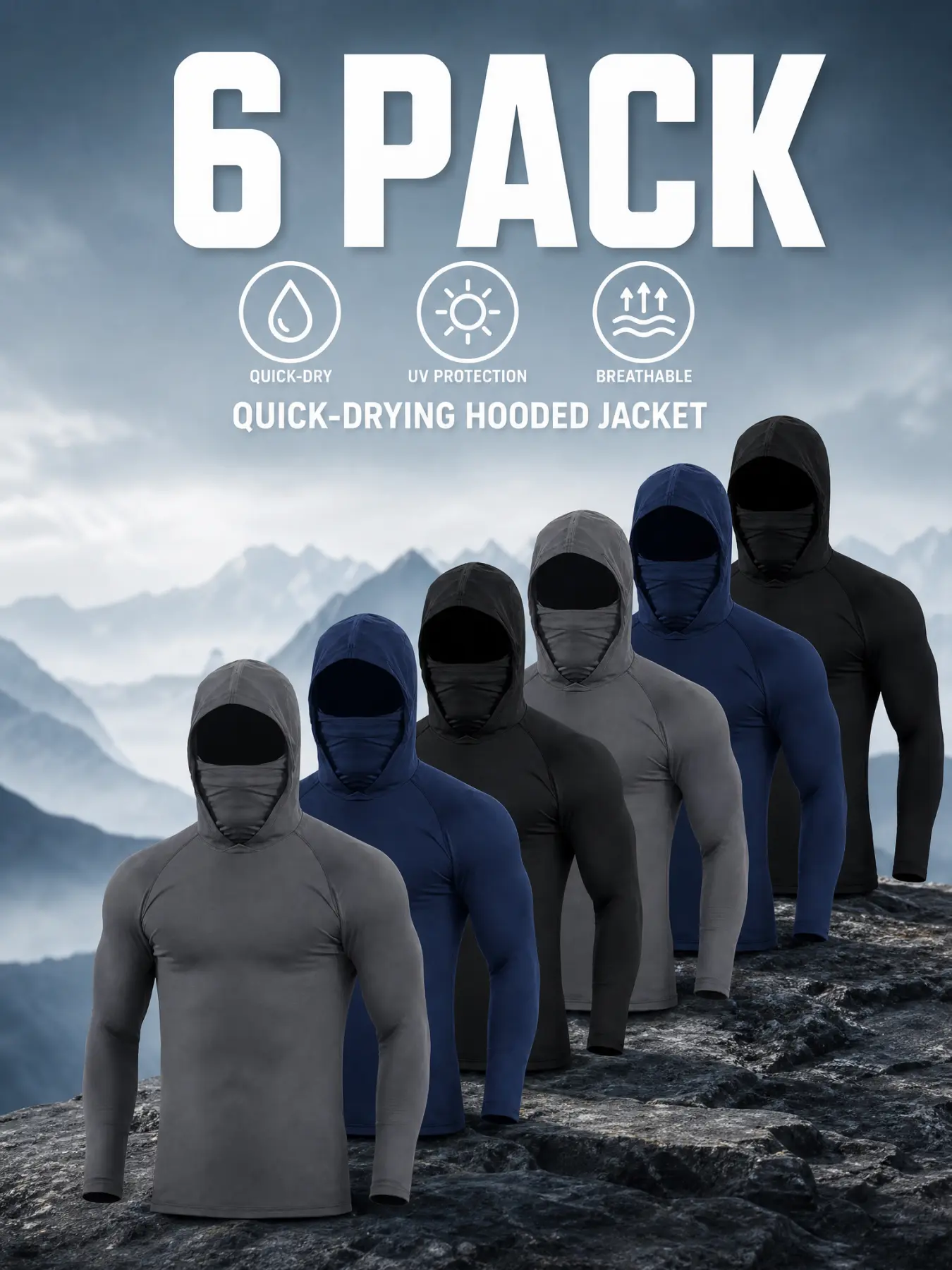 men athletic compression hooded shirts 6 pack