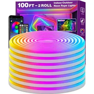 Neon Rope Lights,Flexible Led Rope Lights Control with App/Remote,Multiple Modes Rope Lights,IP65 Outdoor RGB Led Neon Light Waterproof,Music Sync Gaming Led Neo Light Strip for Bedroom Decor summergarden