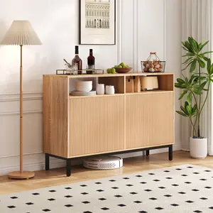 Large 4-Door Modern Sideboard Buffet Cabinet,4-Door Kitchen Storage Cabinet with Adjustable Shelves, Rebound Door Stopper Design, Coffee Bar Console Table,Perfect for Dining Room & Living Room summergarden