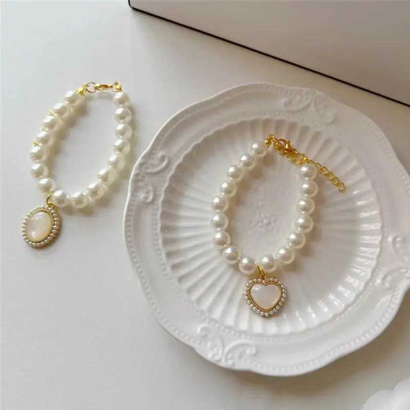 New Pet Collar - 1pc Imitation Pearl Heart Shape Romantic Decoration, Casual All-Seasons Cute Dog & Cat Accessory, L (30cm-35cm)/M (25cm-30cm) Chain for Chihuahua Wedding Use