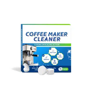 Coffee Machine & Coffee Maker Cleaning Tablets - 12-Piece Sodium Bicarbonate Formula, Bicarbonate Gentle Nontoxic Safe Water-Activated Kitchen Cleaners for Daily Stain & Scale Removal, Universal Home Use, Bicarbonate Kitchen Cleaners