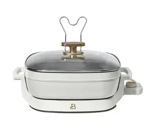 5 in 1 Electric Skillet - Expandable up to 7 Qt with Glass Lid, White