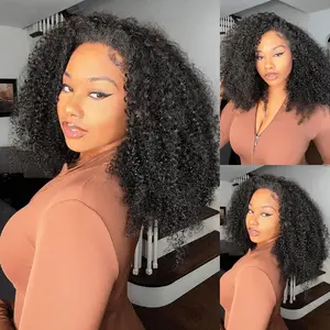 [3 In 1 Half Wig] Glueless Human Hair Wig 250% Density Human Hair Machine Made Wigs Glueless Curly Hair Half Wigs for Women 180% Density Human Hair Natural Color