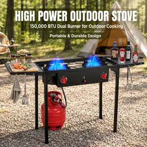 BESTFIRE 150,000 BTU 2-Burner Propane Stove – Outdoor Gas Cooker with Side Shelves, Adjustable Regulator & Push-Button Ignition, Removable Legs for Easy Transport, Perfect for Backyard BBQ, Camping, Home Brewing, Turkey Frying & Family Picnics