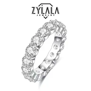 Luxury synthetic moissanite band ring, size 2.0/7.0 carats, sterling 925 silver, engagement/wedding jewelry, anniversary/birthday gift, includes certificate