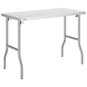 VEVOR Commercial Worktable Workstation 48 x 24 Inch Folding Commercial Prep Table, Heavy-duty Stainless Steel Folding Table with 661 lbs Load, Kitchen Work Table, Silver Stainless Steel Kitchen Island