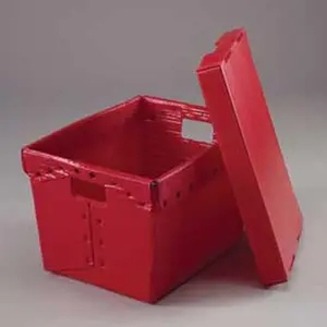 Global Industrial 257920RD 18.5 x 13.25 x 12 in. Corrugated Plastic Postal Mail Tote with Lid Red Case - Pack of 10