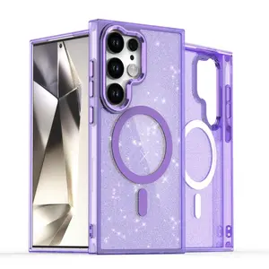Glitter Magnetic Case for Samsung Galaxy S26 Ultra Plus S25 S24 FE [Compatible with MagSafe] Bling Sparkly Clear Phone Case, Shockproof Protective Cover for Women Girls