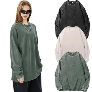 3 Pack Oversized Tshirts for women's clothes Women Cotton Long Sleeve Vintage clothing Acid Wash Baggy Unisex T Shirts outfits