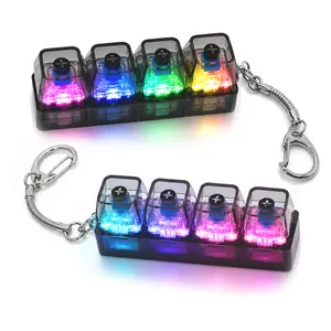 Keyboard Fidget Keychain with LED Lights mechanical keyboard with Removable Battery 4-in-1 Stress Relief Clicker Toy Keyboard Button Finger Clicker for Anxiety Relief, Sensory Decompression Toy for Kids & Adults (Transparent Black)