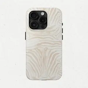 Beige Zebra Print Phone Case - Durable, Anti-Drop, Waterproof, Finish, Elegant Abstract Tough Case for iPhone 17 Pro Max Plus Air/16/15/14/13/12/11