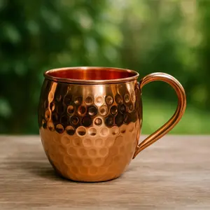100% Handmade 16oz Solid Copper Moscow Mule Mug, Barrel Shaped Hammered Cup for Drinks, Barware & Gifts