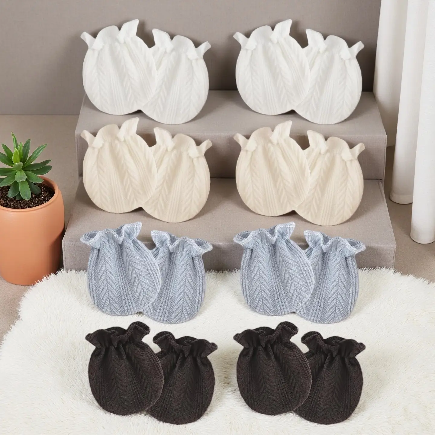 8-Pair Organic Cotton Baby Mittens, Soft No-Scratch Protective Gloves with Wheat Ear Pattern for Newborn Boys & Girls, 0-6 Months Gift Set, Includes Gloves, Daily Wear, Baby Safety, Walks