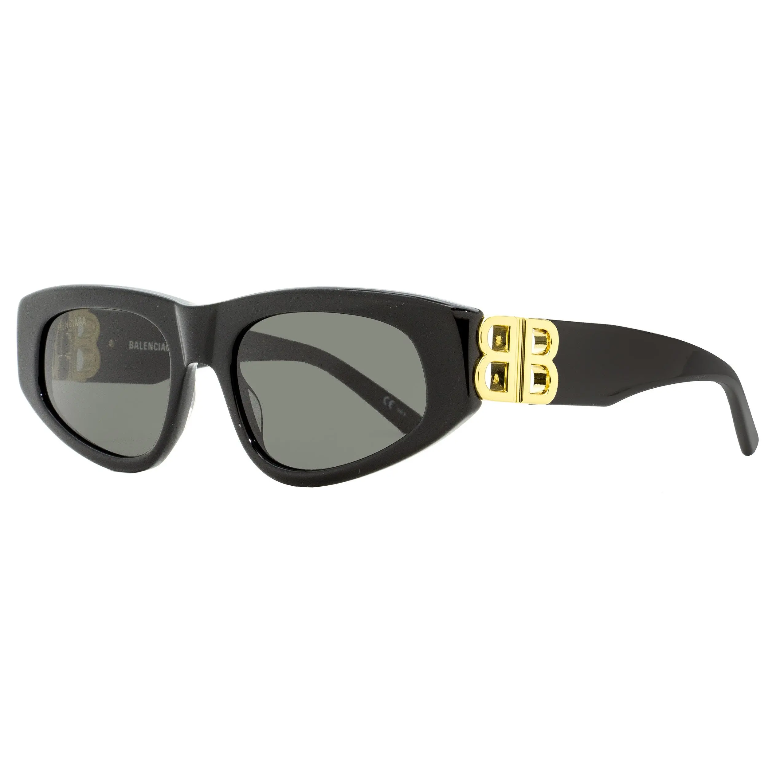 Women's Balenciaga BB0095S Full Rim Cat-Eye Stylish Accessories Sunglasses - Vintage Black Frame with Gold BB Logo, 100% UV Protection Lenses, Bold Look Black Frame Shades
